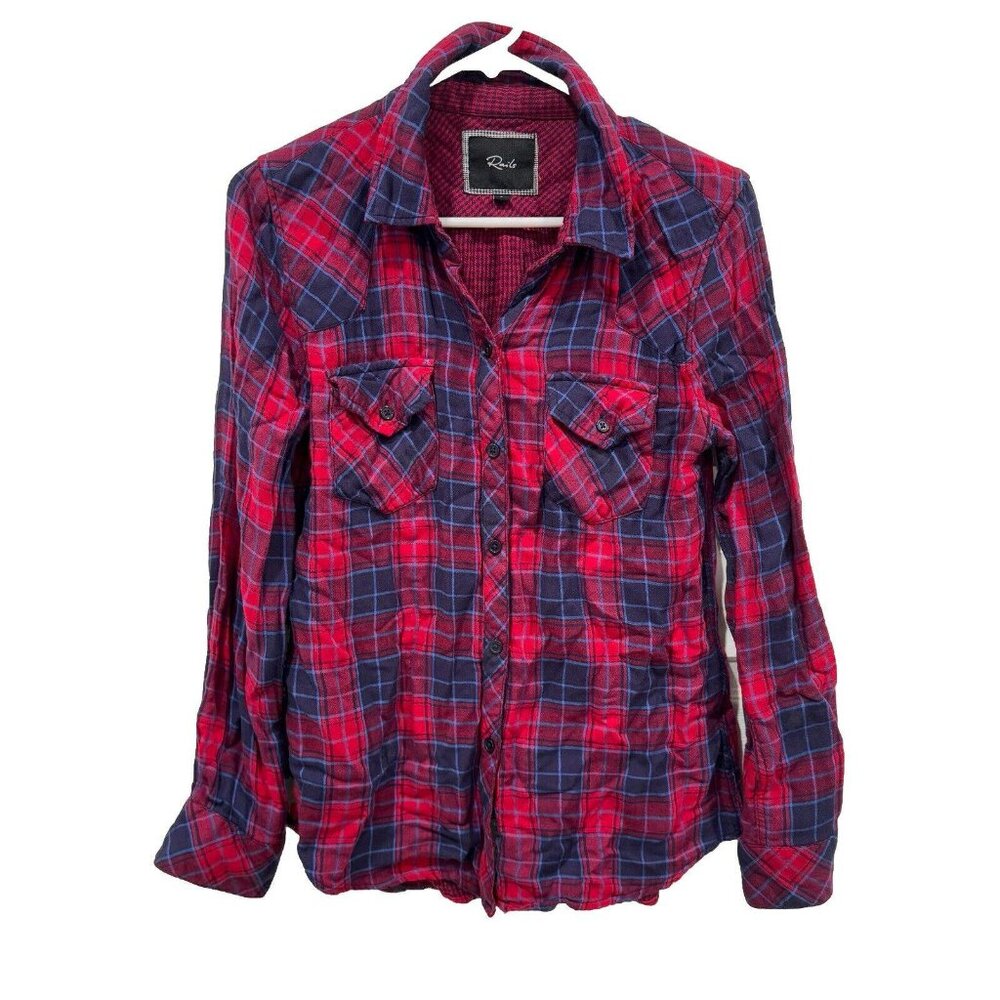 Rails Plaid Shirt Top Blouse Rayon Flannel Red Blue Multicolor Button Small S‎